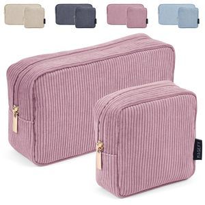 Makeup Bag For Purse, 2 Pcs Corduroy Cosmetic Bag For Women Small Travel😗